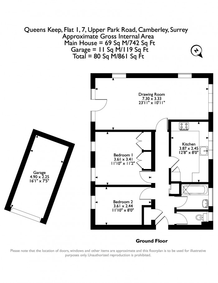 Floorplan for Flat 1, Queens Keep, GU15